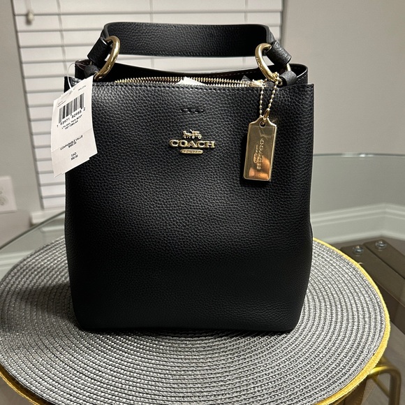 Coach Handbags - Coach Black Pebbled Leather Shoulder Bucket Bag with Gold Hardware